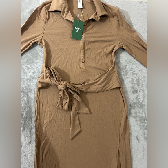 Halara ribbed knit collared button down tie back dress - Picture 6 of 14